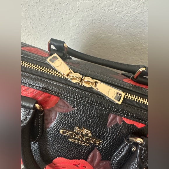 Coach Rowan Large Satchel Bag With Floral Print CCE27  Black/Red - Picture 3 of 13